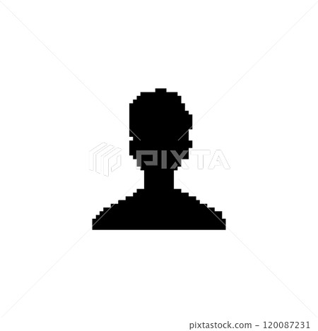 Pixel art black human silhouette. Minimalistic human figure icon in retro pixelated style. 120087231