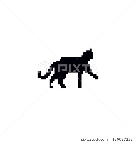 Pixelated cat silhouette. Black pixel cat icon 120087232