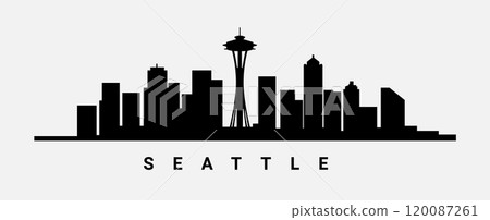 Seattle skyline silhouette illustration. Seattle cityscape usa washington skyline. Seattle skyline silhouette illustration. Seattle cityscape usa washington skyline. 120087261