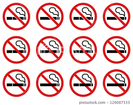 Set of vector illustrations of various shapes of cigarettes, no smoking and smoking areas 120087333