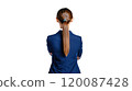 Backview of businesswoman, isolated on white. Concept of leadership and success. Business woman looking up on copy space. rear view 120087428