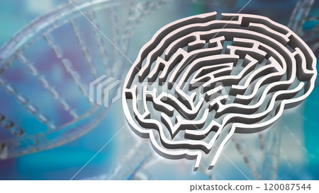 The White Brain maze on DNA background  for sci or creative concept 3d rendering. 120087544
