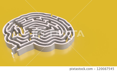 The White Brain maze on Yellow  background  for sci or creative concept 3d rendering. 120087545
