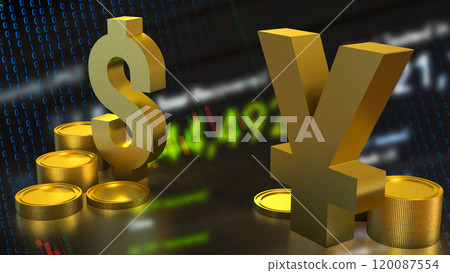 The Gold  yuan and dollar symbol for Business concept 3d rendering. 120087554