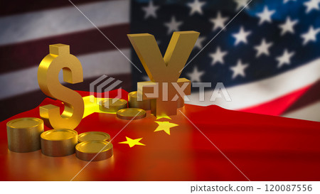 The Gold  yuan and dollar symbol for Business concept 3d rendering. 120087556