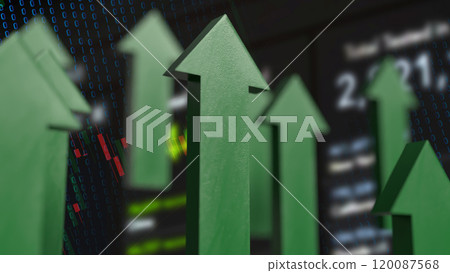 The Green arrow up on Business background 3d rendering. The Green arrow up on Business background 3d rendering. 120087568
