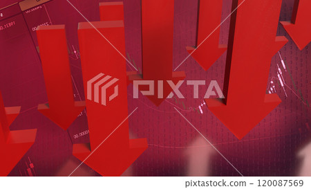 The Red arrow Down on Business background  3d rendering. 120087569