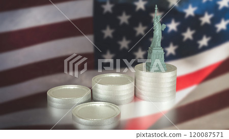 The Statue of Liberty and coins for Business concept 3d rendering. 120087571