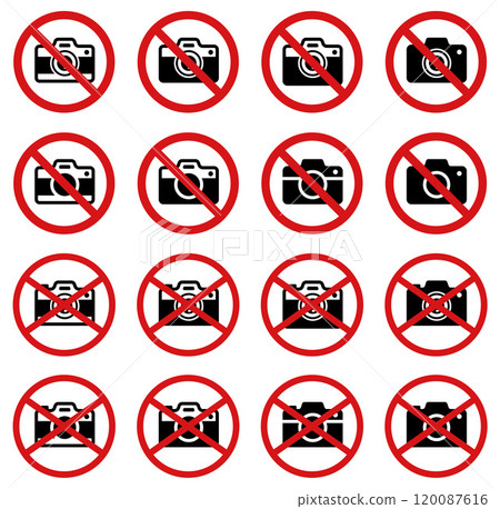 Vector illustration set of various types of photography and videography prohibited information icons 120087616