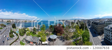 Beautiful city center of Geneva with Lake Leman 120087638