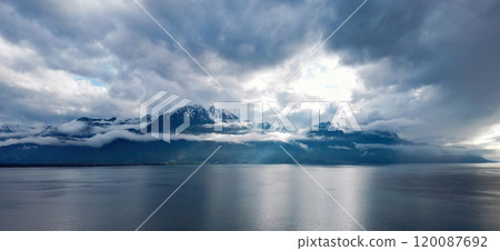 Beautiful clouds over Lake Leman 120087692