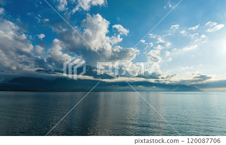 Beautiful clouds over Lake Leman 120087706