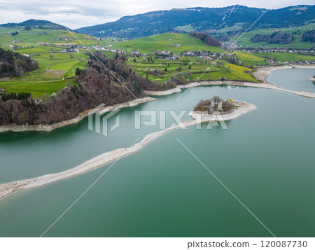 Beautiful Lake Gruyere in Switzerland from above Beautiful Lake Gruyere in Switzerland from above 120087730