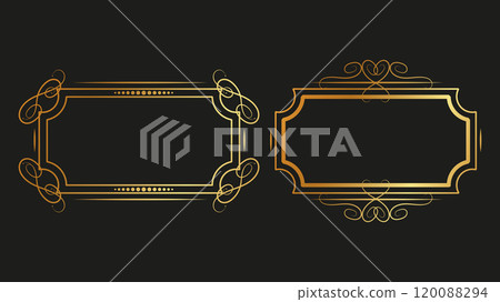 Vintage gold frames dark background swirls lines. Ornate details. For book covers, magazines, postcards, invitations, certificates, business cards. Vector illustration. Vintage gold frames dark background swirls lines. Ornate details. For book covers, magazines, postcards, invitations, certificates, business cards. Vector illustration. 120088294