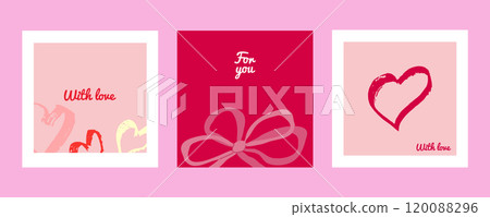 Valentines Day frame Sweethearts Sticker Template for flyer store social media banner in pink tones. Vector illustration. 120088296