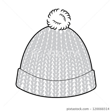 Bobble Crochet Hat with pompom. Knitted Winter Head Fashion accessory cap clothing technical illustration. Vector Bobble Crochet Hat with pompom. Knitted Winter Head Fashion accessory cap clothing technical illustration. Vector 120088314