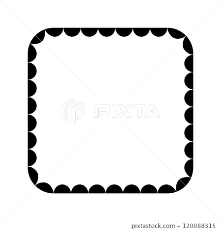 Square frame with wavy inner edges. Vignette with scalloped inside borders. Framework design element isolated on white background. Vector graphic illustration 120088315