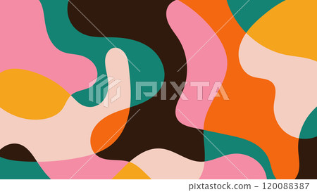 Fun colorful abstract background in doodle style. Simple playful design with hand drawn overlay shapes 120088387