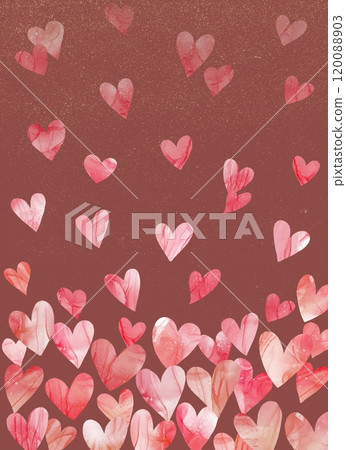 Happy illustration with flying red hearts on a brown background. For Valentine's Day, weddings, anniversaries. 120088903