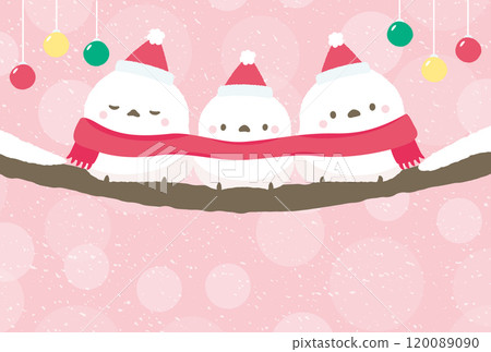 A Christmas card template with an illustration of a cute long-tailed tit (white bird) in a wintery snowy landscape. A Christmas card template with an illustration of a cute long-tailed tit (white bird) in a wintery snowy landscape. 120089090
