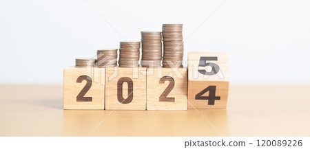 2024 end year to Happy New Year 2025 with Coins stack. Money, Budget, tax, investment, financial, savings and New Year Resolution concepts 2024 end year to Happy New Year 2025 with Coins stack. Money, Budget, tax, investment, financial, savings and New Year Resolution concepts 120089226