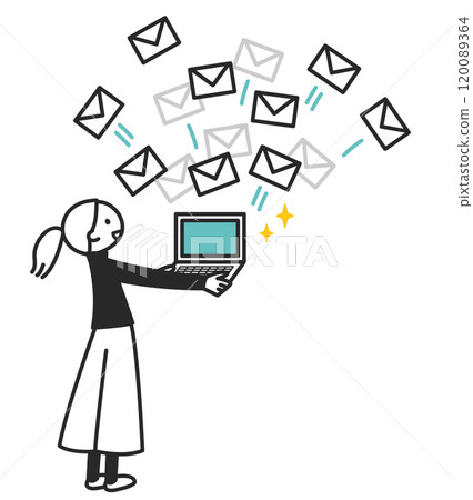 Woman sending lots of emails Woman sending lots of emails 120089364