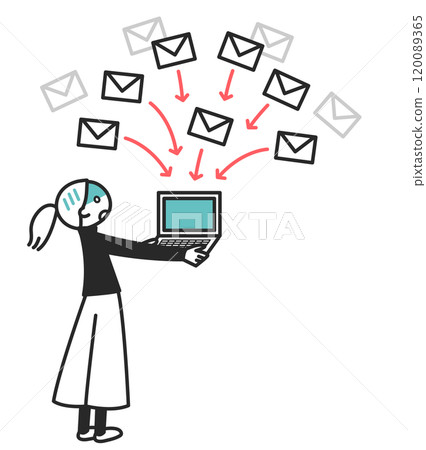 A woman is troubled by the large number of emails she receives 120089365