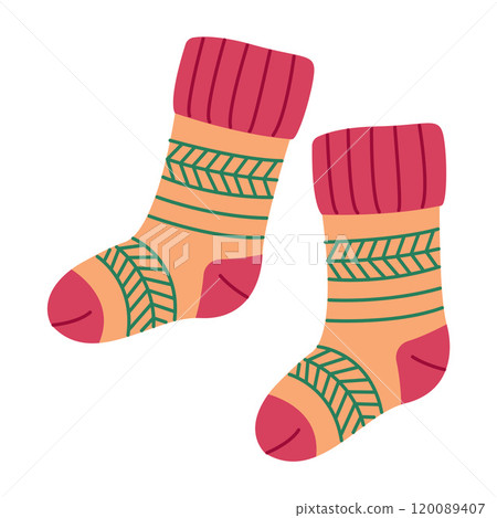 warm socks. Hand drawn flat style isolated colorful socks isolated wool winter clothing warm socks. Hand drawn flat style isolated colorful socks isolated wool winter clothing 120089407