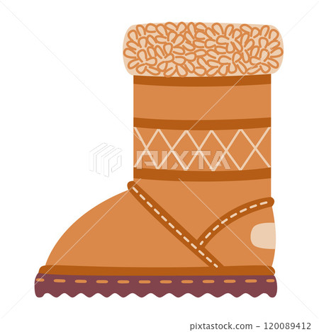 Winter boot ugg doodle style. Hand drawn winter shoes flat style isolated Winter boot ugg doodle style. Hand drawn winter shoes flat style isolated 120089412