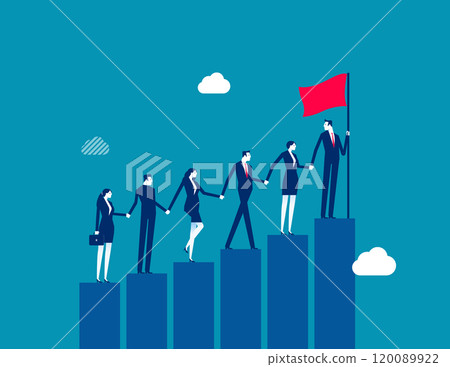 Teamwork to success together, employee career path or partnership support to help business growing, team collaboration or mentor and training concept, business people help team climbing growth chart. Teamwork to success together, employee career path or partnership support to help business growing, team collaboration or mentor and training concept, business people help team climbing growth chart. 120089922
