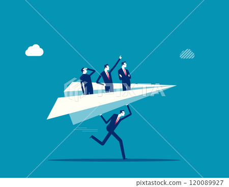 Mentor or support employee to success, manager to help or advice staff to reach goal, work coaching or adviser expert concept, businessman manager launching paper plane origami with team colleagues. Mentor or support employee to success, manager to help or advice staff to reach goal, work coaching or adviser expert concept, businessman manager launching paper plane origami with team colleagues. 120089927