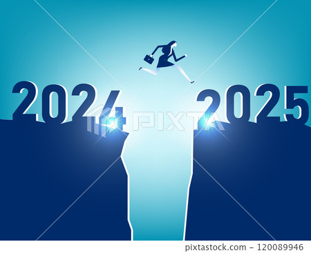 A business person jumping to new year 2025 A business person jumping to new year 2025 120089946