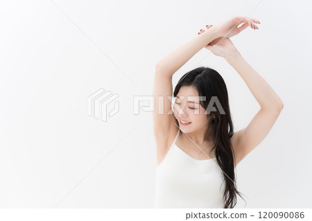 Beauty Young woman stretching, upper body 120090086