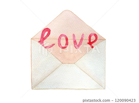 Word love hand written with italic, in an open envelope isolated on white. Hand painted watercolor illustration. Perfect St Valentine day, for love cards, posters, blog posts, sticker. Clip art Word love hand written with italic, in an open envelope isolated on white. Hand painted watercolor illustration. Perfect St Valentine day, for love cards, posters, blog posts, sticker. Clip art 120090423