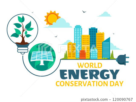 World Energy Conservation Day Vector Illustration the importance of Saving the Planet with a Green and Eco Friendly, featuring a Lamp and Earth 120090767