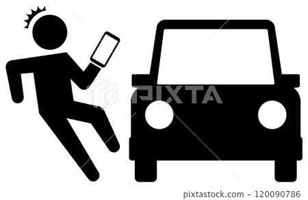 一個人看著智慧型手機差點被車撞到 120090786