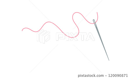 Embroidery needle and thread logo, vector sewing accessories element, doodle embroidery decoration design, hand drawn tailor craft supplies object, cartoon dressmaking tool illustration, 120090871