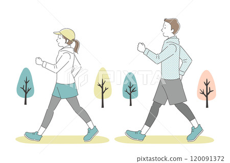 一個男人和一個女人在公園散步的簡單插圖 120091372