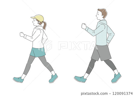 一個男人和一個女人走路的簡單插圖 120091374