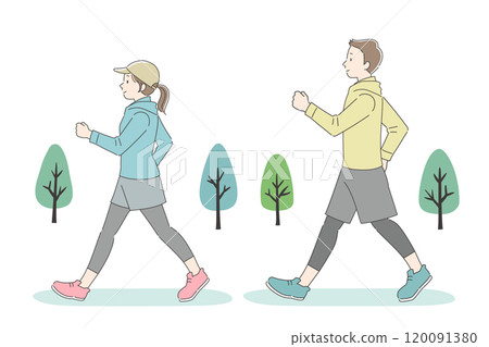 Illustration of men and women walking in the park 120091380