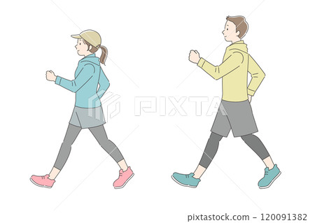 一個男人和一個女人走路的插圖 一個男人和一個女人走路的插圖 120091382