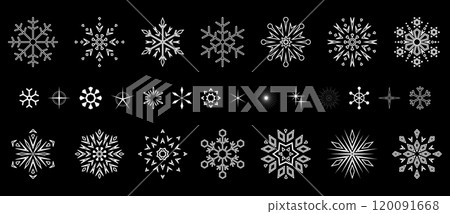 Snowflakes icon collection. Graphic modern black and white ornament. 120091668