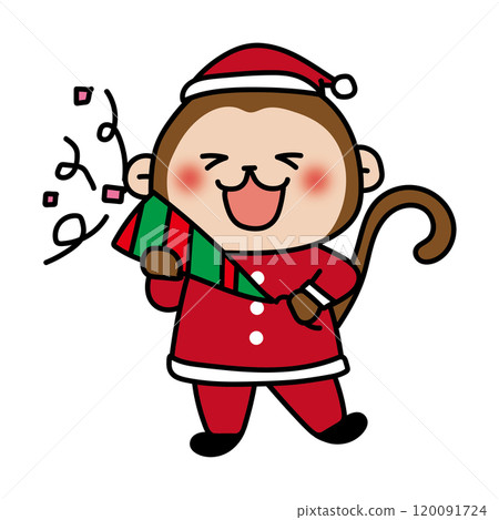 Monkey popping crackers at a Christmas party 120091724
