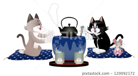 Cat warming itself by the brazier 120092172