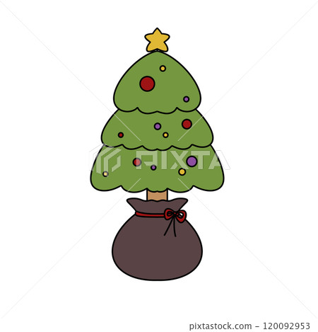 A cartoon Christmas tree is sitting in a bag 120092953