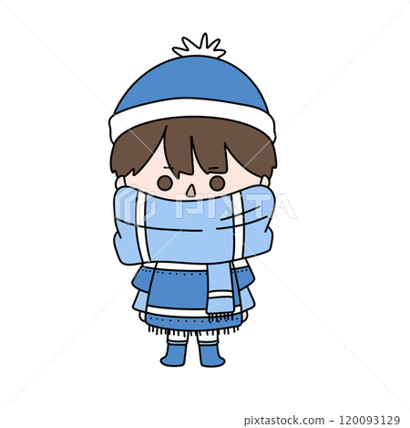 A cartoon character is wearing a blue hat and a blue scarf 120093129