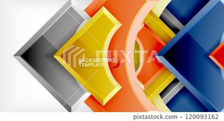 Arrow with round elements. Color geometric shapes background. Vector Illustration For Wallpaper, Banner, Background, Card, Book Illustration, landing page 120093162