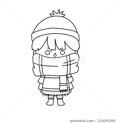 A cartoon character is wearing a scarf and hat 120093260