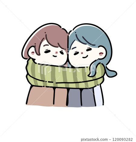 Illustration of two women wearing the same scarf 120093282
