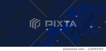 Futuristic Hexagonal Background with Neon Accents and Dark Blue Tones Futuristic Hexagonal Background with Neon Accents and Dark Blue Tones 120093565